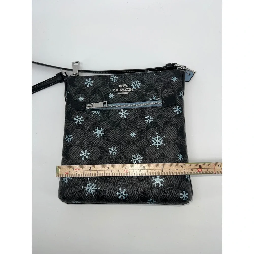 Coach Rowan File Bag Signature Canvas Snowflake Print Black Blue CF285 Crossbody